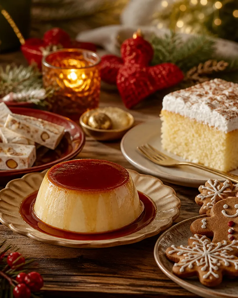 Postres navideños del recetario: buñuelos de viento, torta tres leches y turrón de maní.